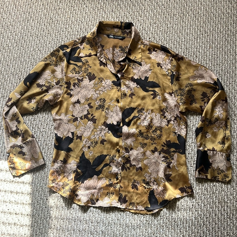Zara Satin Floral Button Up